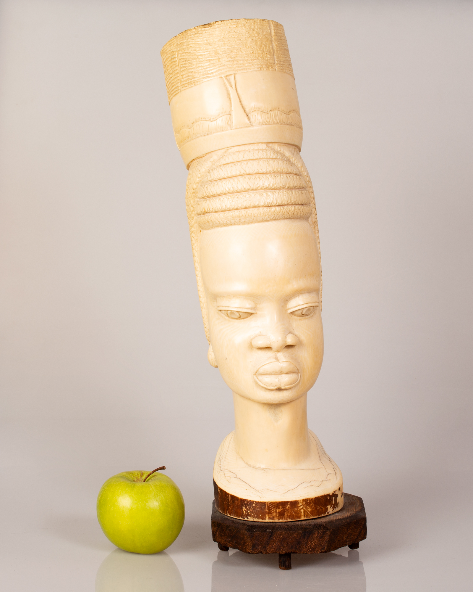 Large Sized Hollow African Bone Tusk Girl Figure on Wooden Stand - Image 4 of 4