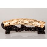 Old Bone Tusk Depicting a Herd of Elephants in Thick of Woods