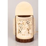 African Bone Tusk Depicting Village Family Life, Converted to a Night Lamp