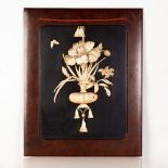 Chinese Bone Flower Set on Wooden Plate