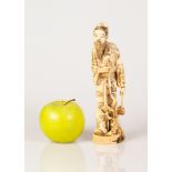 Chinese Old Bone Sculpture Old Man Holding a Basket Figure