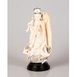 Old Chinese Bone Sculpture Girl Standing on Bird Figure