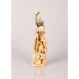 Old Chinese bone sculpture of a fisherman and his child