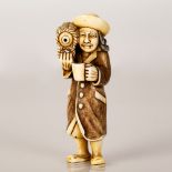 Bone Netsuke Scene Dutchman Drinking Wine From Jug