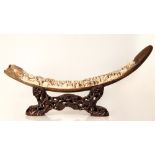 Large Sized Mammoth Bone Tusk, Village Scene