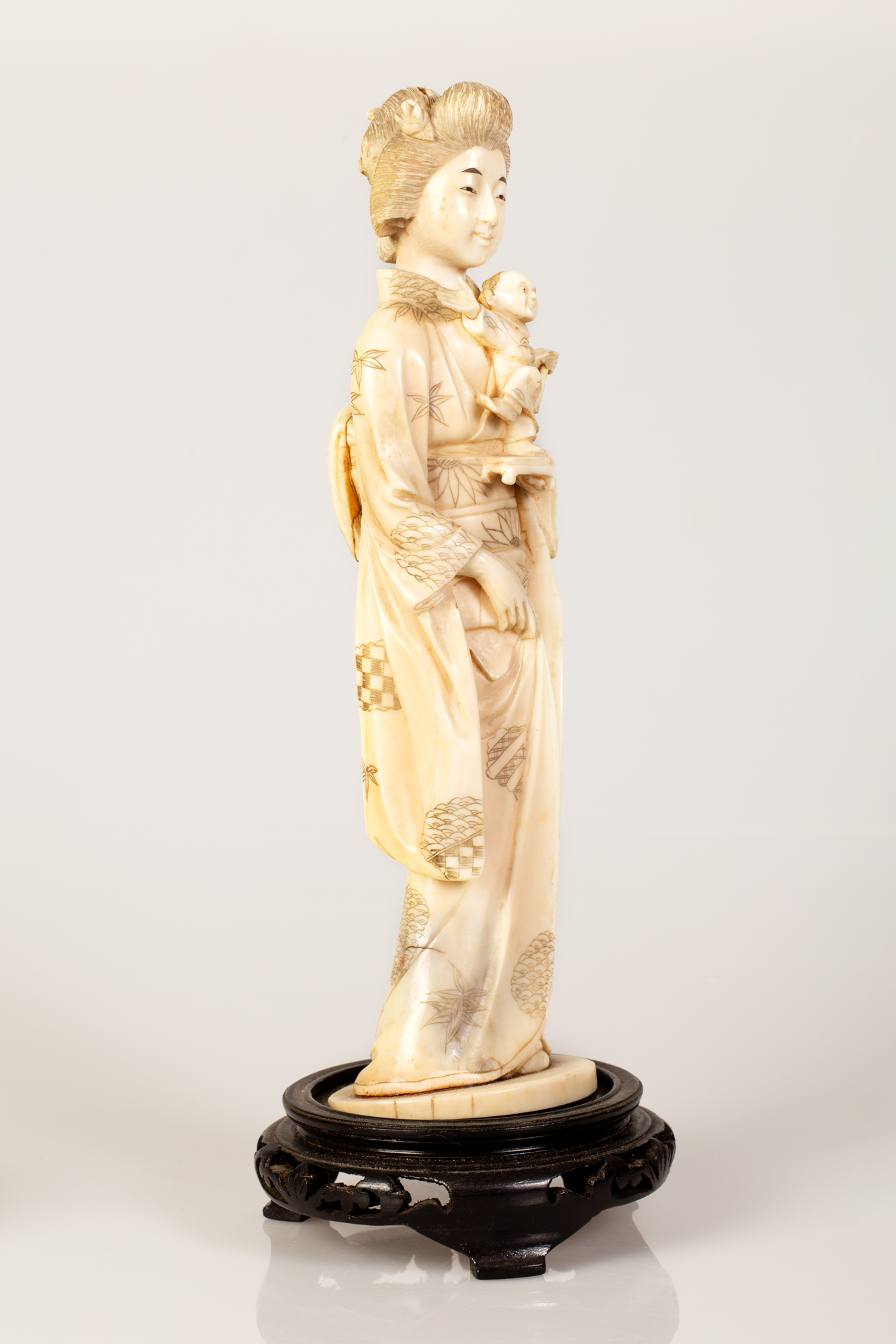 Japanese Okimono Bone Sculpture Geisha Figure