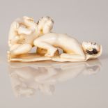 Japanese Erotic Bone Netsuke Gay Couple In the Act of Love