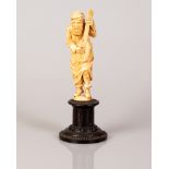 European Bone Statuette Mandolin Player Figure on Matching Wooden Stand