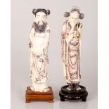 Pair of Chinese Bone Sculptures Immortals Figure
