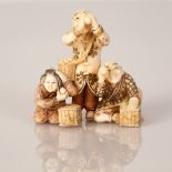 Bone Netsuke Scene Family Ball Playing