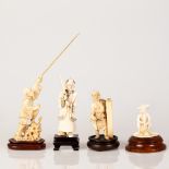 Lot 4 Bone Statuettes Different Figures on Matching Wooden Stand
