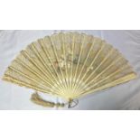 Boxed J DUEVELLEROY ivory and silk fan - all arms intact