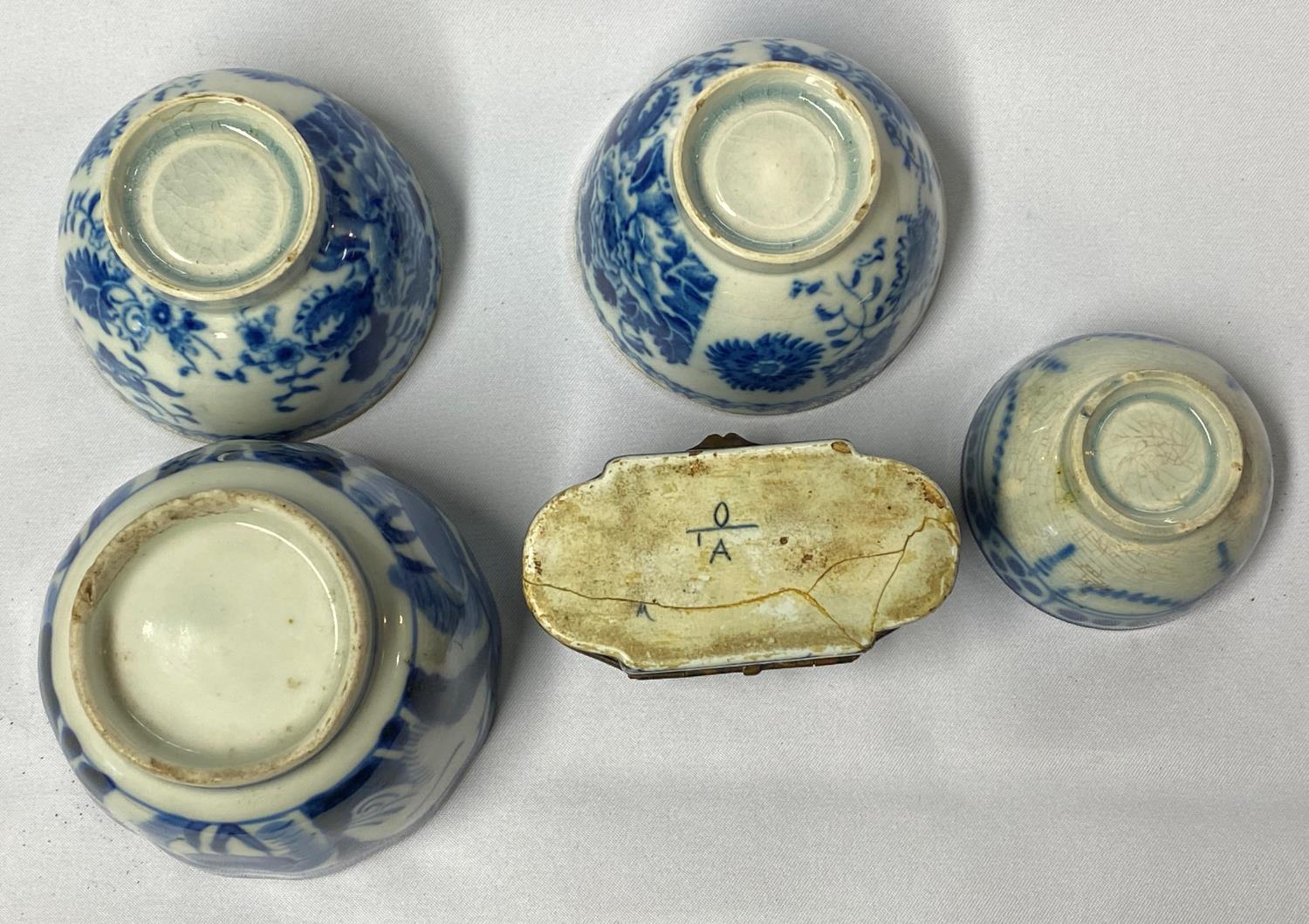 Early Delft snuff box with 4x chinese bowls - Image 9 of 9