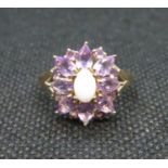 9ct Gold Amethyst and Opal ring 2.1g