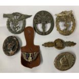 6x WWII German badges - some quite rare and a French Resistance badge on leather mount