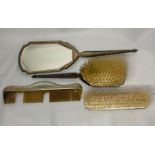 Silver HM and enamelled floral design dressing table set containing two brushes, one comb and one