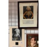 Framed signed cheque of Marilyn Monroe also secondary piece piece cut from evening dress worn and