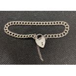 Vintage silver double curb link bracelet with lock and chain 7.5g