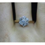 Lady's 18ct gold and diamond cluster ring approx 1ct natural brilliant cut diamonds