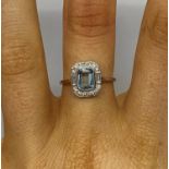 Art Deco platinum aquamarine and diamond ring