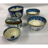 Early Delft snuff box with 4x chinese bowls