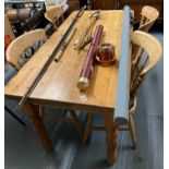 Pine kitchen table and four chairs