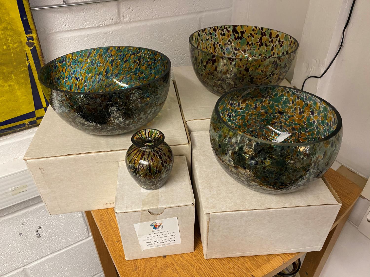 3x large pieces of Sunderland glass boxed and 1x smaller piece