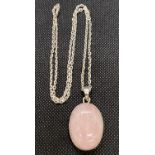 Rose quartz stone set in silver gallery on 20" diamond cut belcher link chain silver 20g