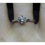 18ct white gold and diamond solitaire ring approx .6ct fully HM