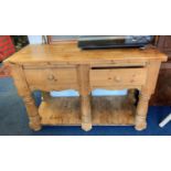 Large hand made pine kitchen island butcher's block 27" wide x 60" long x 38" high