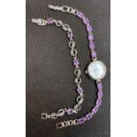 Silver HM ladies wristwatch with bracelet and amethyst stones