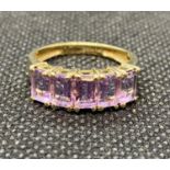 9ct gold ring set with 5 emerald cut amethyst stones