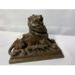 Spelter Lion inkwell with pen stand