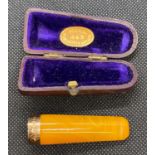 Gold collared cheroot holder with box - some damage to end