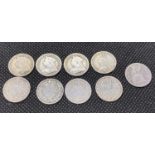 9x Victorian silver threepenny pieces dated 1837 - 1900