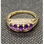 9ct gold ring set with amethyst and diamonds