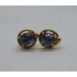 2x high grade yellow gold earrings with brilliant cut .5carat (per ear) sapphires