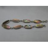 Vintage silver bracelet set with abelone shell 8" 8.5g
