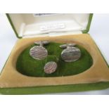 Set of diamond cut HM silver cufflinks with tie pin