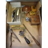 Tools, bottles, Mauclin boxes and old bell