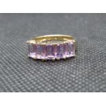 9ct gold ring set with 5 emerald cut amethyst stones