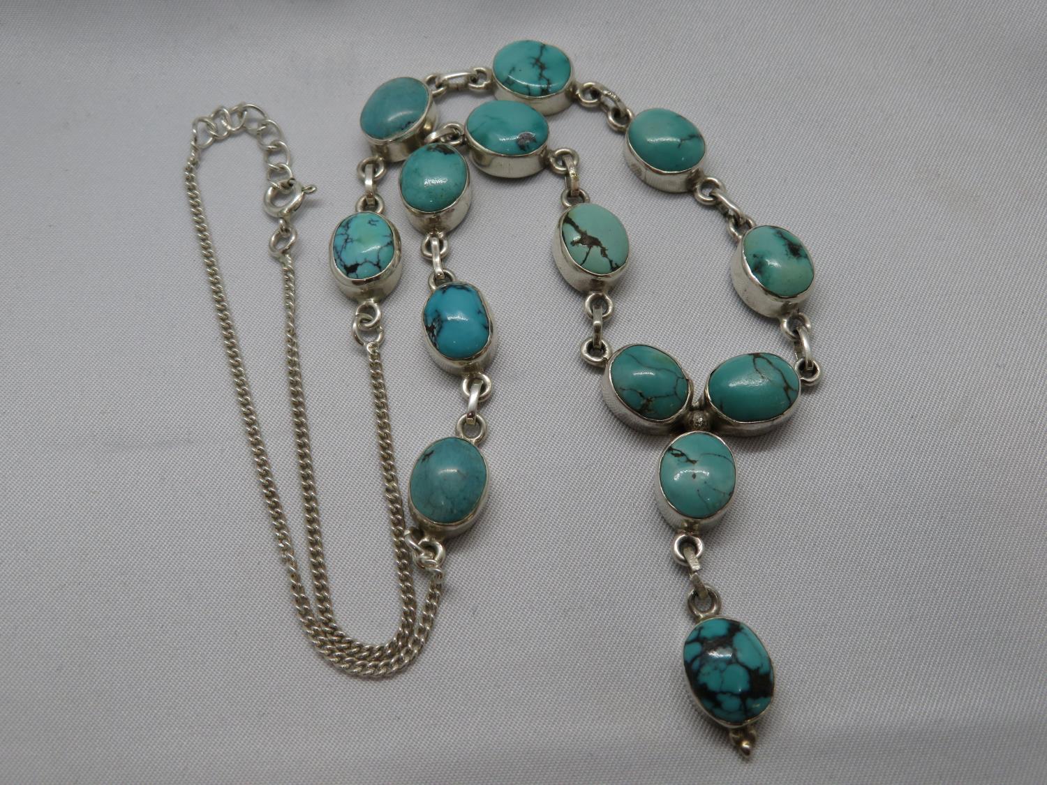 Vintage silver and turquoise necklace 22g