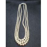 Lotus simulated pearls triple strand boxed