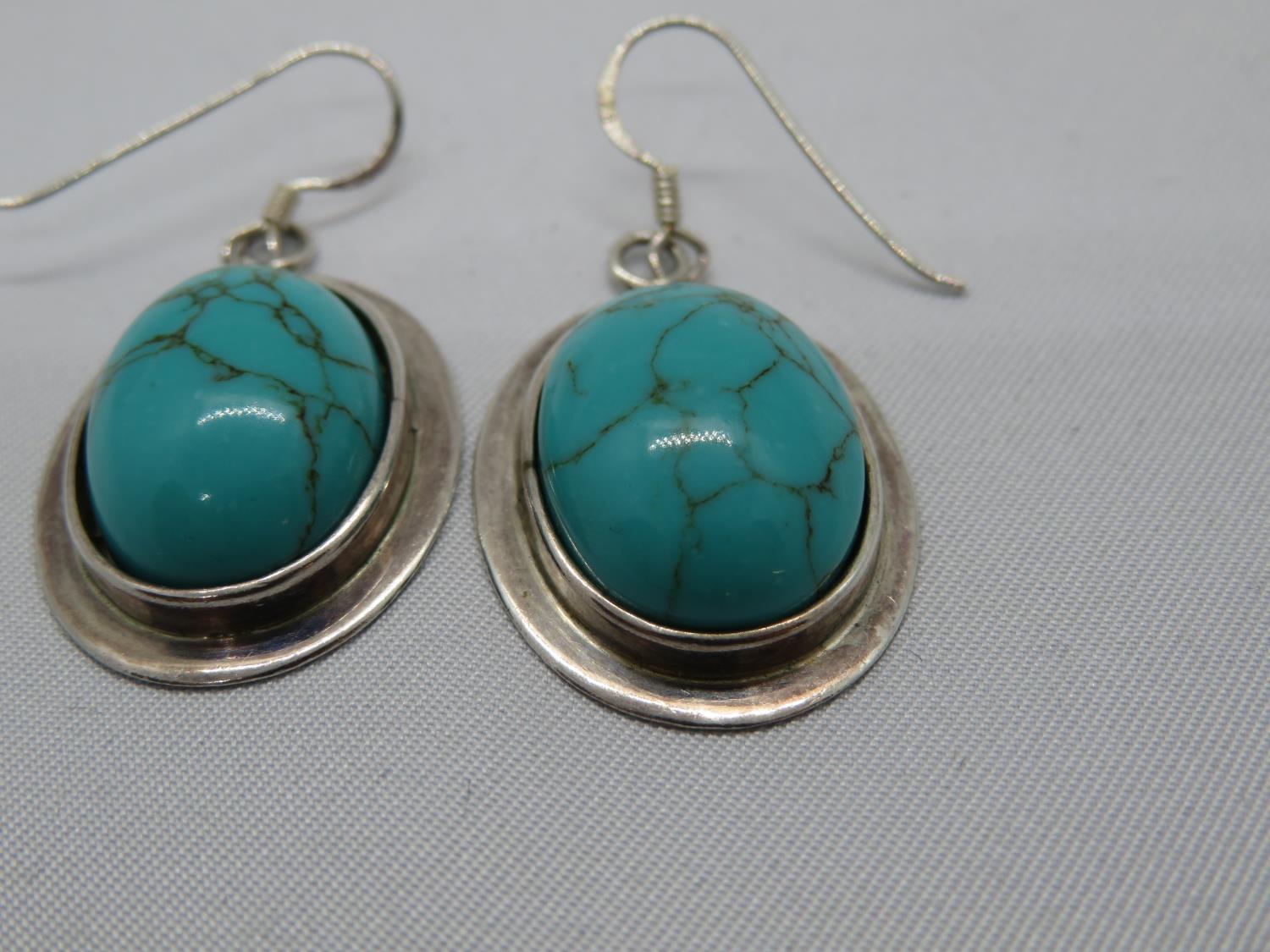 Vintage silver and turquoise drop earrings 8g - Image 2 of 2