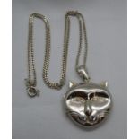 Silver locket in form of Pussy Cat on 18" silver chain