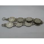 Vintage silver bracelet HM and set with 8 silver threepence coins 20g