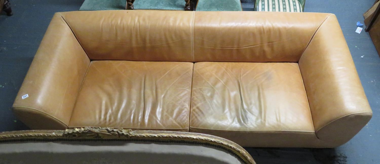 Light tan stressed leather four seater sofa with saddle bags each end - Italian made