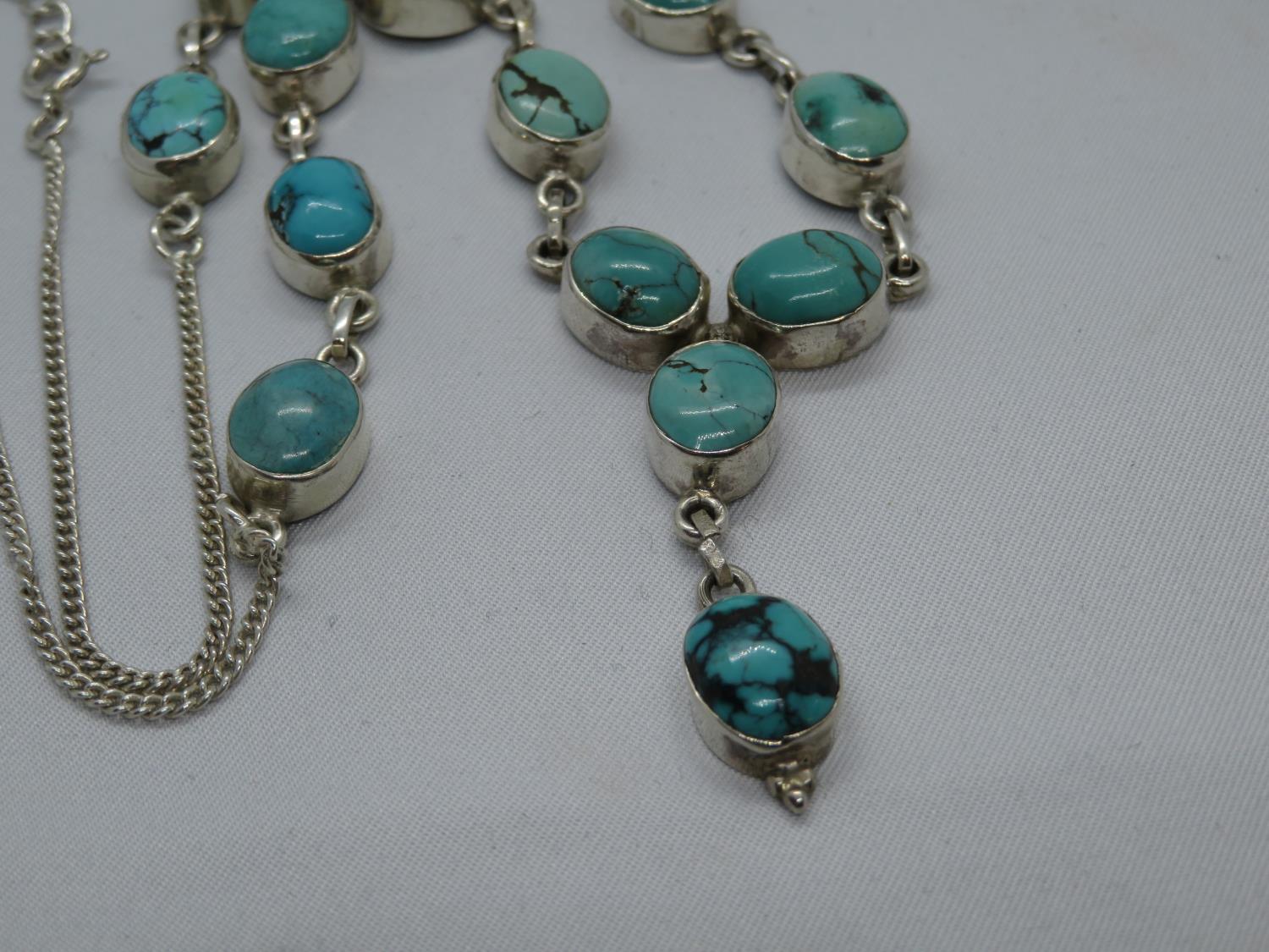 Vintage silver and turquoise necklace 22g - Image 2 of 2