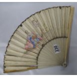 Georgian fan hand painted with lady with orb and cherub with ivory vellum