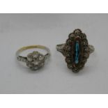 9ct gold shank and silver ring size M and 1x other silver and gold marquisite Art Nouveau ring